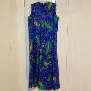 Liberty House of Hawaii Hawaiian MuMu dress vintage blue purple green floral L